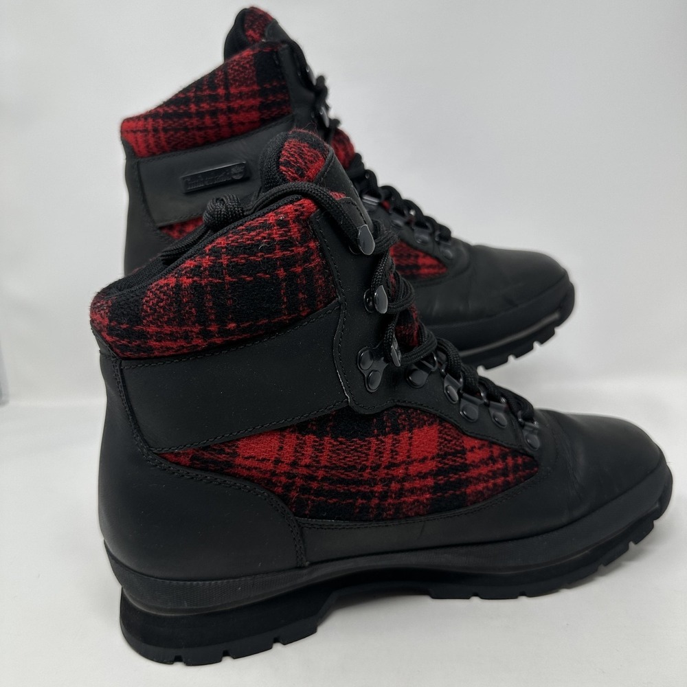 Timberland Woolrich Wool Buffalo Plaid Euro Hiker Boots Mens Size 9 Leather View 2